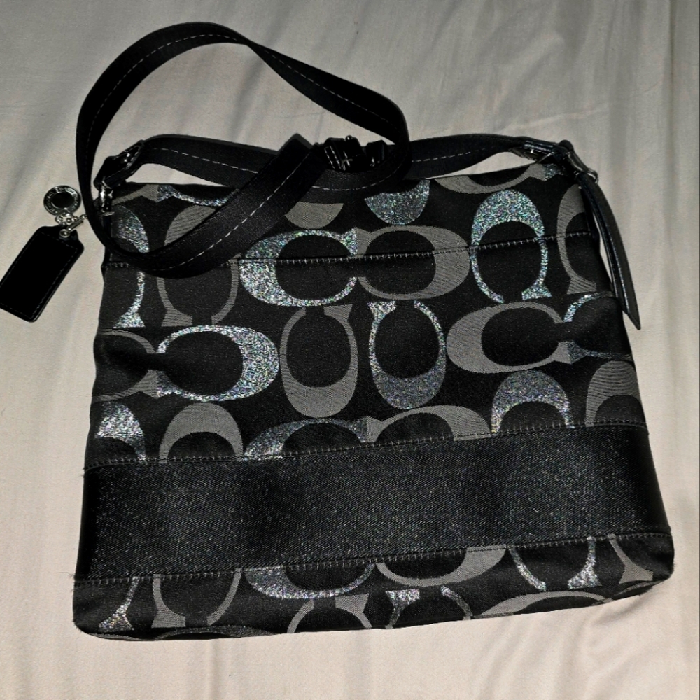 Coach Black and Gray Geometric Shoulder Bag with Adjustable Strap